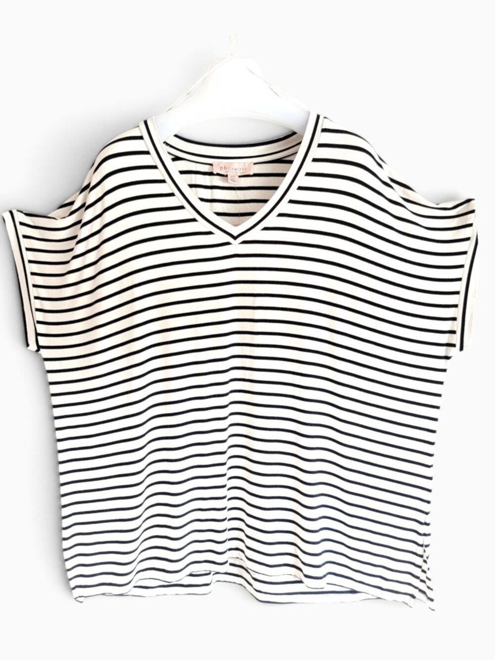 Philosophy Woman Striped V Neck Top 1X NWT Black White Oversized Dolman Relaxed